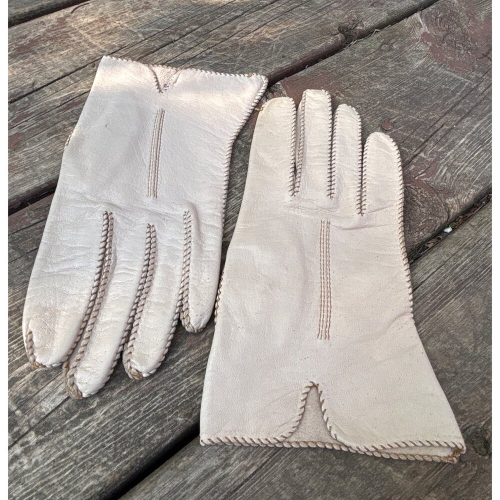 Vtg Washable Kid Leather Ladies Beige Gloves Size Size 7